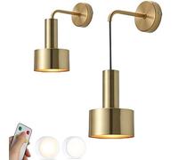 HQHYGM Mid Century Battery Operated Wall Light Set of 2 Battery Powered Wall with Remote Dimmable Rechargeable Cordless Wall Hanging Lamp for Bedroom Living Room Headboard/D
