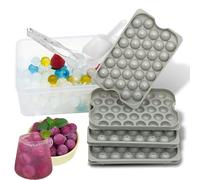 HQHYGM Mini moldes redondos para cubitos de hielo con tapa y almacenamiento, máquina para hacer bolas de hielo de plástico, bandejas de hielo para congelador, 32 piezas de bolas de hielo pequeñas de 2