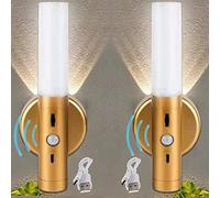 HQHYGM Motion Sensor Wall Light Indoor with Battery Operated Dimmable Wall Mounted Wall Socnce USB Rechargeable Cupboard Light Wall Lamp Gold Magnet Night Lights Bedroom Hallway (2 Packs)