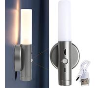 HQHYGM Motion Sensor Wall Lights Indoor Battery Operated Dimmable Night Light USB Rechargeable Portable Wall Lampe Auto/On/Off Wall Socnce Cupboard Stairs Bedroom Hallway (Grey 1 Pack)