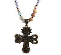 HQHYGM Multi Natural Stones Knotted Western Cross Necklace For Women, Bohemian Style Western Cross Necklace - Vintage Cross Necklace, Men's Western Necklace For Birthday