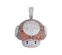 HQHYGM Mushroom Necklace For Women and Men, Mushroom Head Shape Pendant Bling Cubic Zirconia Men's Hip Hop Rock Jewelry Necklace, Mushroom Choker