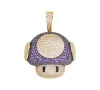 HQHYGM Mushroom Necklace For Women and Men, Mushroom Head Shape Pendant Bling Cubic Zirconia Men's Hip Hop Rock Jewelry Necklace, Mushroom Choker
