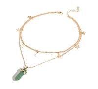 HQHYGM Necklace Star Moon Choker Natural Stone Hexagonal Column Necklaces Pendants Fashion Crystal Necklace Women Jewelry (Metal Color : A 5) (A A 6)