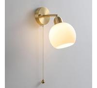 HQHYGM Nordic Wall Copper Wall Light with Pull Cord White Glass Wall Lamp Shade Brass Wall Sconces Fixture Wall Lights for Living Room Bedroom/a