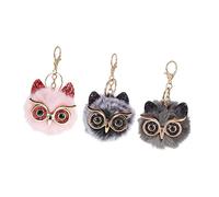 HQHYGM Owl Keychain Keyring Pendant Sequined Light Pink Gray Black Decorative Key Holder Key Ring For Car Bag Purse Handbag 3Pcs