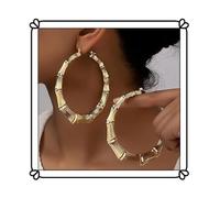 HQHYGM Pendientes Circulares de Anillo de bambú Hueco Grande - Pendientes geométricos de Hip-Hop Personalizados para Mujer