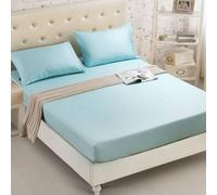 HQHYGM Protector de colchón, Funda de sábana Ajustable, Funda de colchón cepillada de algodón de Color sólido, sábanas Ajustables, Juegos Dobles, colchas, 14 Azul neblina, King 193x203cm