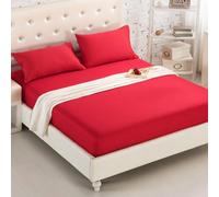 HQHYGM Protector De Colchón Funda De Sábana Ajustable Funda De Colchón Cepillado De Algodón De Color Sólido Sábanas Ajustables Juegos Dobles Colchas, 01 Rojo Brillante, 90x200cm