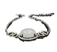 HQHYGM Pure Natural 925 Silver Jade Hetian Jade Egg Noodle Bracelet Jewelry with Certificate