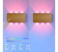 HQHYGM RGB Wall Lamp with Remote Wall with Touch Control Wall Light Battery Operated USB Rechargeable Wall RGB Dimmable Up Down for Hallway Living Room (C 2 Packs)