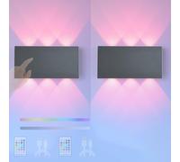 HQHYGM RGB Wall Lamp with Remote Wall with Touch Control Wall Light Battery Operated USB Rechargeable Wall RGB Dimmable Up Down for Hallway Living Room (A 2 Packs)