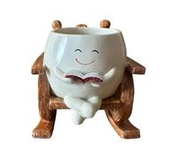 HQHYGM Rocking Chair Flower Pot Flowerpot Versatile Small Tabletop Ornament Plant Container for Shelf Indoor Outdoor Desk Windowsill, White