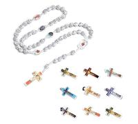HQHYGM Rose Beads Rosary Necklace Catholic Vintage Cross Pendant Long Necklaces Religious Jewelry Prayer Gift for Women Girls