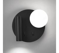 HQHYGM Round Wall Wall Mount Reading Light Bedside Wall Lamp with Globe Glass Wall Sconces Bedroom Headboard Lights for Living Room Hotel Bed Read/Black6000K/Right