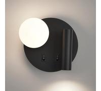 HQHYGM Round Wall Wall Mount Reading Light Bedside Wall Lamp with Globe Glass Wall Sconces Bedroom Headboard Lights for Living Room Hotel Bed Read/Black4000K/Left