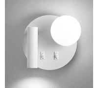 HQHYGM Round Wall Wall Mount Reading Light Bedside Wall Lamp with Globe Glass Wall Sconces Bedroom Headboard Lights for Living Room Hotel Bed Read/White6000K/Right