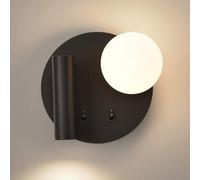 HQHYGM Round Wall Wall Mount Reading Light Bedside Wall Lamp with Globe Glass Wall Sconces Bedroom Headboard Lights for Living Room Hotel Bed Read/Black3000K/Right