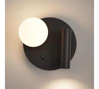 HQHYGM Round Wall Wall Mount Reading Light Bedside Wall Lamp with Globe Glass Wall Sconces Bedroom Headboard Lights for Living Room Hotel Bed Read/Black3000K/Left