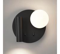 HQHYGM Round Wall Wall Mount Reading Light Bedside Wall Lamp with Globe Glass Wall Sconces Bedroom Headboard Lights for Living Room Hotel Bed Read/Black4000K/Right