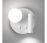HQHYGM Round Wall Wall Mount Reading Light Bedside Wall Lamp with Globe Glass Wall Sconces Bedroom Headboard Lights for Living Room Hotel Bed Read/White6000K/Left
