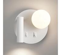 HQHYGM Round Wall Wall Mount Reading Light Bedside Wall Lamp with Globe Glass Wall Sconces Bedroom Headboard Lights for Living Room Hotel Bed Read/White4000K/Right