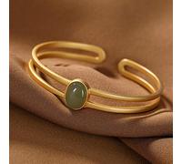 HQHYGM S925 Silver Vintage Bracelet For Women Men Gold-Plated Jade Oval Opening and Chinese Style Personality Creative Beautiful Charm Gift