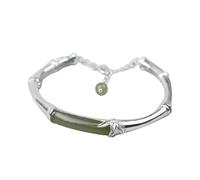 HQHYGM S925 Sterling Silver Bracelet Natural Hetian Jade Festival High Ethnic Style Bamboo Bracelet Adjustable Opening Bangle Bracelet