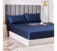 HQHYGM Sábana Bajera Ajustable de fácil Cuidado, Colcha de Seda de algodón de una Sola Pieza, Funda Protectora de colchón Antideslizante, Color Azul 1_180cmx200cm*45cm