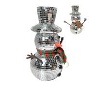 HQHYGM Snowman Disco Sculpture Festive Holiday Reflectives Ornament with Sparkling Mirror Knit Accessories & Luminous Finish for Holidays Centerpiece Seasonal Party Décor, 20x9.5cm