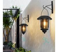 HQHYGM Solar Outdoor Wall Lamps with Motion Sensor Hanging Lantern Wireless Metal Wall Glass Shade IP65 Waterproof Vintage Garden Wall Lights for Garage Yard Patio Porch