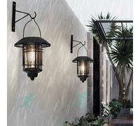 HQHYGM Solar Outdoor Wall Lamps with Motion Sensor Hanging Lantern Wireless Metal Wall Glass Shade IP65 Waterproof Vintage Garden Wall Lights for Garage Yard Patio Porch