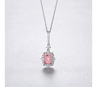 HQHYGM Square Long Pendant Necklace Pink Gemstone Wedding Jewelry for Women Topaz Colar