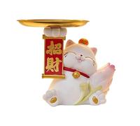 HQHYGM Statue Chinese Good Luck Decoration Flower Arrangement with Tray Lucky Welcoming Cat for Front Desk Decor, Style B
