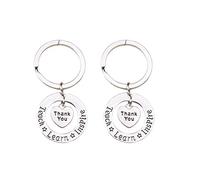 HQHYGM Teacher Keychain Thank You Letters Carved Heart Thanksgiving Keyring Gifts Bag Pendant Key Ring 2pcs