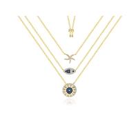 HQHYGM Tropical Ocean Style Three Layer Necklace Fish Starfish Necklace Ladies Round Necklace Pendant Necklace Jewelry Gift