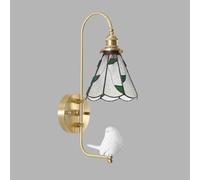 HQHYGM Vintage Bedside with LampShade 16.5in Brass Fixtures for Bathroom Bedroom Hallway 1-Light Indoor Glass Wall Lamp