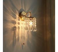 HQHYGM Vintage Crystal Full Copper Wall Lamp Tricolor Light Wall Sconces with Pull Wire Decoration & Crystal Bedroom Bedside Lace Wall Light Fixtures/Trichromatic Light