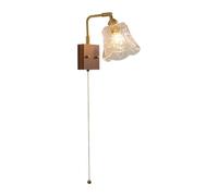 HQHYGM Vintage Glass Wall Light Walnut Wall Mount Lamp Copper Wall with Pull Cswitch Bedroom Reading Wall Fixtures Sconces for Living Room Bedside/a