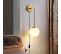 HQHYGM Vintage Wall Lamp with Switch Wall Light Adjustable Length Wall Glass Lampshade Iron Industrial (Not Included) for Bedroom Living Room (1 Pack Gold C)