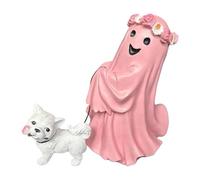 HQHYGM Walking Statue with Dog Figurine Art Decorative Halloween Table Decor for Bedroom Gift Outdoor Festival Hotel, Pink
