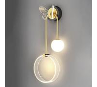 HQHYGM Wall Lamp Indoor Round with Spheres Glass Lampshade Wall Light 2 Flame Butterfly Living Room Lamp Vintage Metal d for Bedroom Entrance Living Room