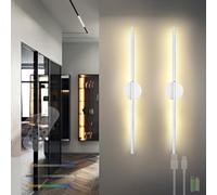 HQHYGM Wall Light Indoor 12 RGB Dimming Wall Lamp with Remote Control Wall USB Rechargeable Wall Battery Operated Long Strip for Bedroom Living Room Corridor (Silvery 2 Packs)