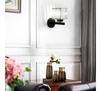 HQHYGM Wall Light Indoor Crystal Wall Lamp Vintage Wall Creatively Decorative Wall (Included) for Bedroom Living Room Kitchen (Black Square White Light)