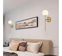 HQHYGM Wall Light Indoor Vintage Wall Lamp with White Globe Glass Shades Wall Decorative Creatively Wall Iron for Bedroom Hallway Living Room (Gold 2 Packs)