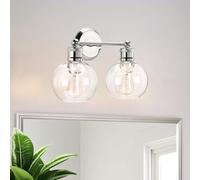 HQHYGM Wall Light Indoor Wall Lamp with Globe Glass Shade Wall Wall Retro Creatively Iron (Not Included) for Mirror Living Room Hallway (Silvery 2 Lights)