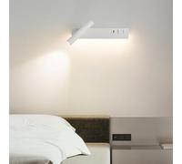 HQHYGM Wall Light Indoor with Switches Wall Lamp with 350° Rotate Spotlight Wall with USB Charging Port Wall Aluminium for Bedrooms Living Room Office (White Left Neutral Light)