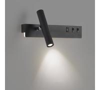 HQHYGM Wall Light Indoor with Switches Wall Lamp with 350° Rotate Spotlight Wall with USB Charging Port Wall Aluminium for Bedrooms Living Room Office (Black Left Neutral Light)