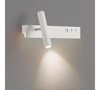 HQHYGM Wall Light Indoor with Switches Wall Lamp with 350° Rotate Spotlight Wall with USB Charging Port Wall Aluminium for Bedrooms Living Room Office (White Left Warm Light)