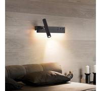 HQHYGM Wall Light Indoor with Switches Wall Lamp with 350° Rotate Spotlight Wall with USB Charging Port Wall Aluminium for Bedrooms Living Room Office (Black Left Warm Light)